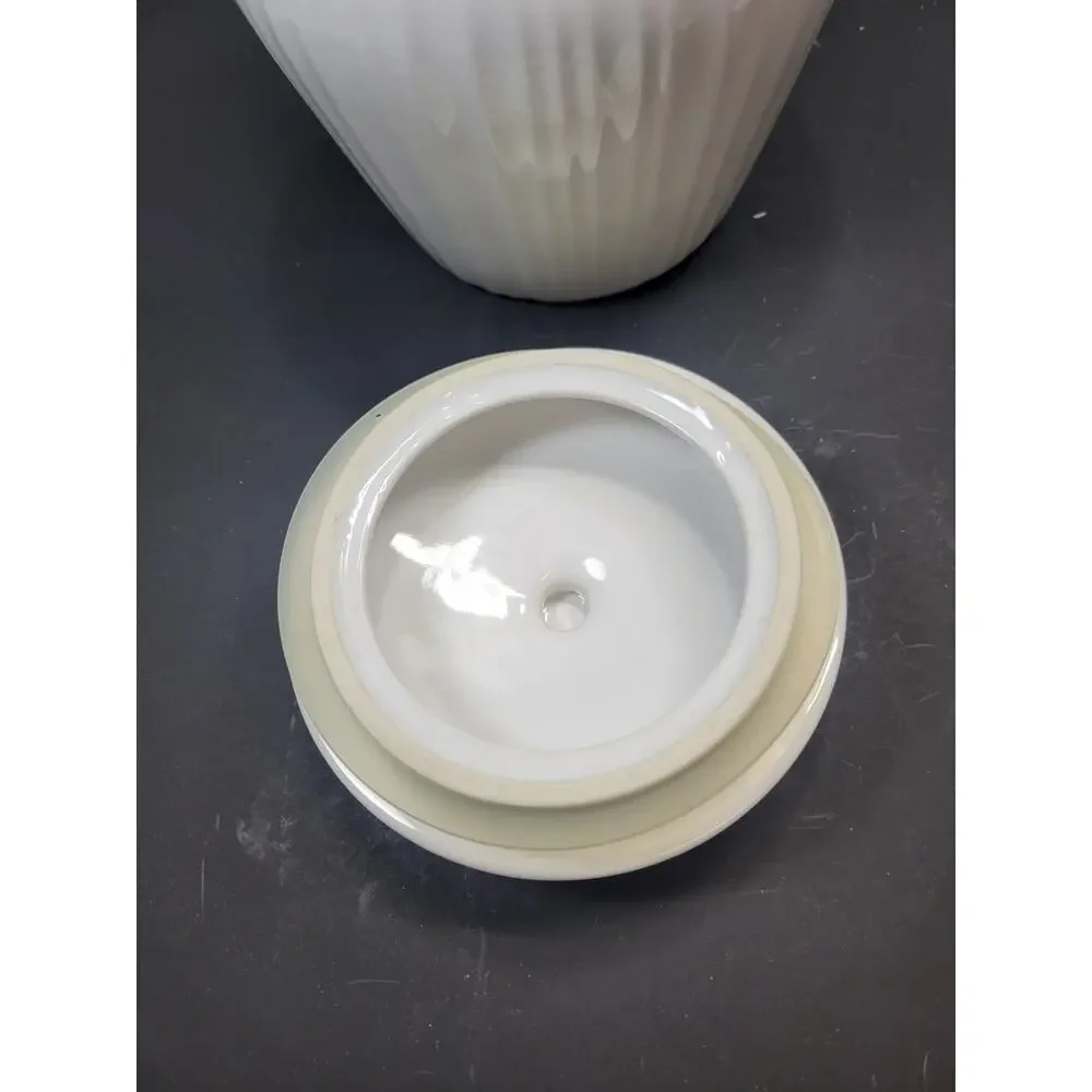 Vintage Corning Ware French White Cookie Jar Lid Casual China Ribbed Canister